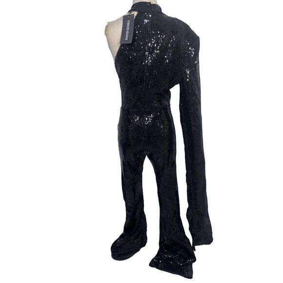 David Koma Asymmetric Bra Sequin Jumpsuit in Black 6 New Womens Dressy Outfit - Picture 9 of 12